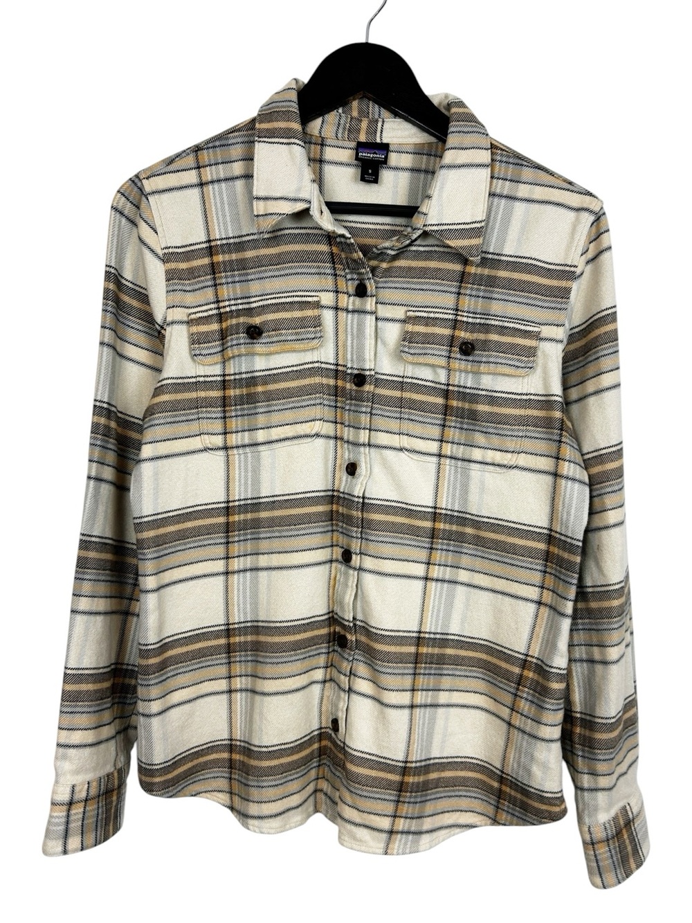 Patagonia Long Sleeve Fjord Flannel Shirt Size Small Organic Cotton Cream/Tan